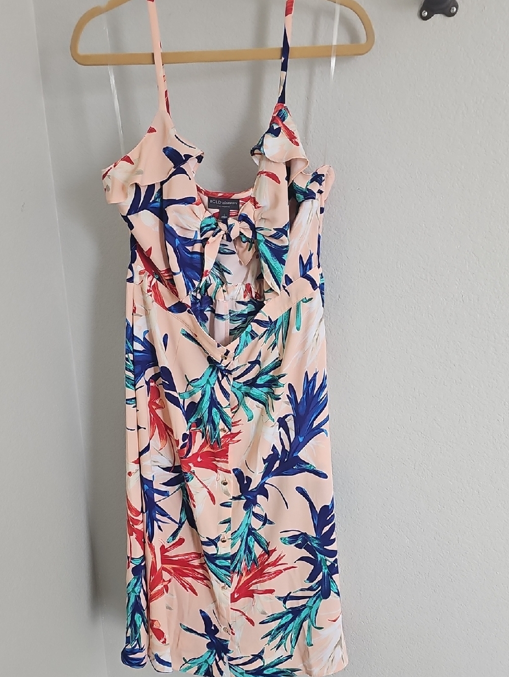 Tropical Ruffle Tie-Front Sundress - Peach with Blue & Teal Print